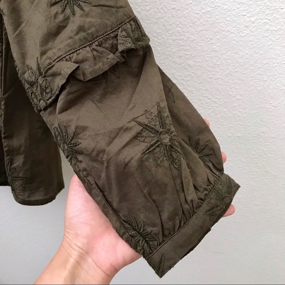 NEW Madewell olive embroidered bubble sleeve shirt - Picture 4 of 8